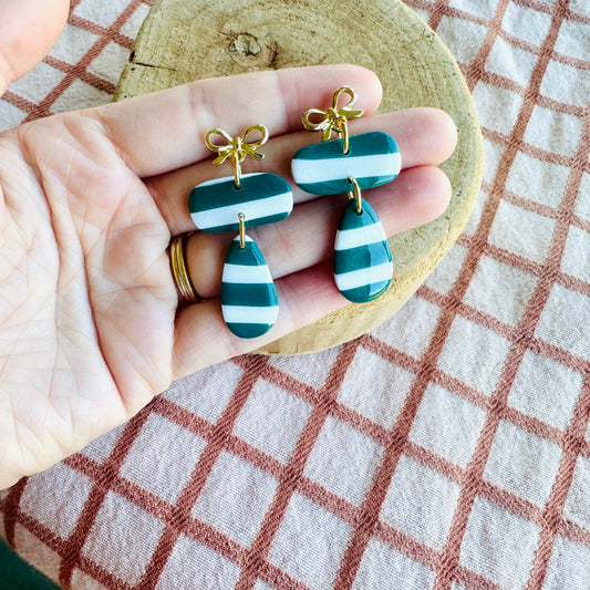 Teal and white stripes with bow