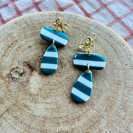 Teal and white stripes with bow