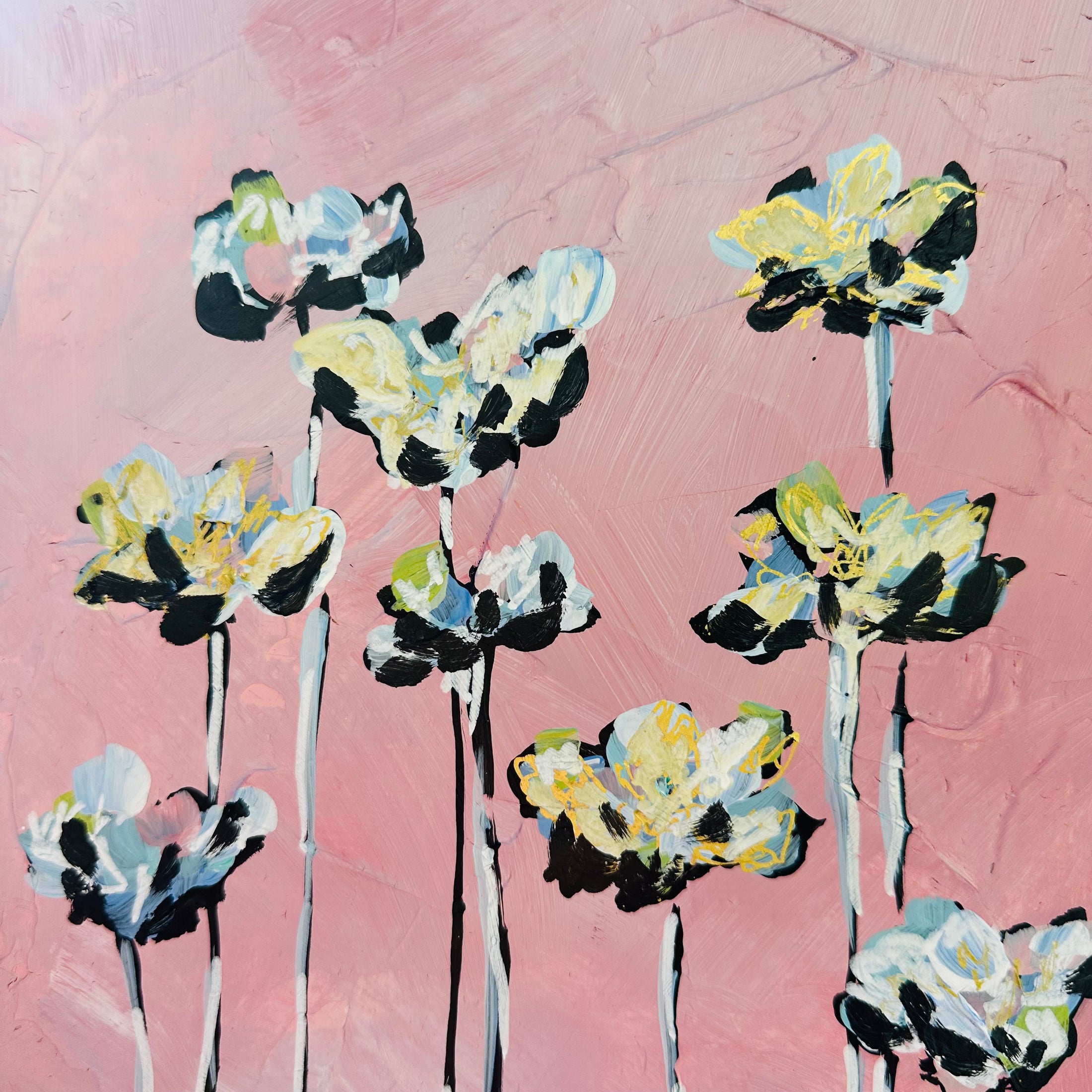 Pink skies (in bloom) 12x12 on wood