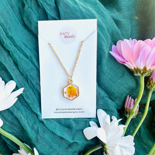 Hexagon bright orange necklace