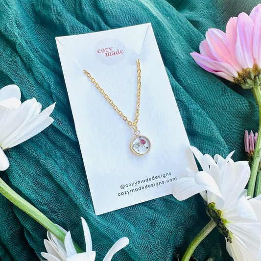 Tiny pink and white flower necklace