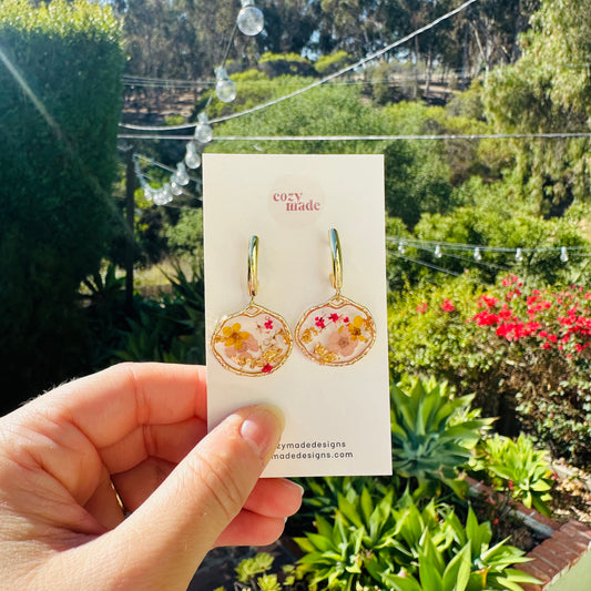 Pink floral earrings