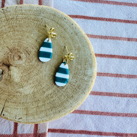 Teal and white bow teardrops