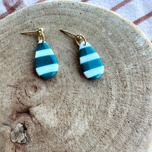 Teal and white stripes teardrops
