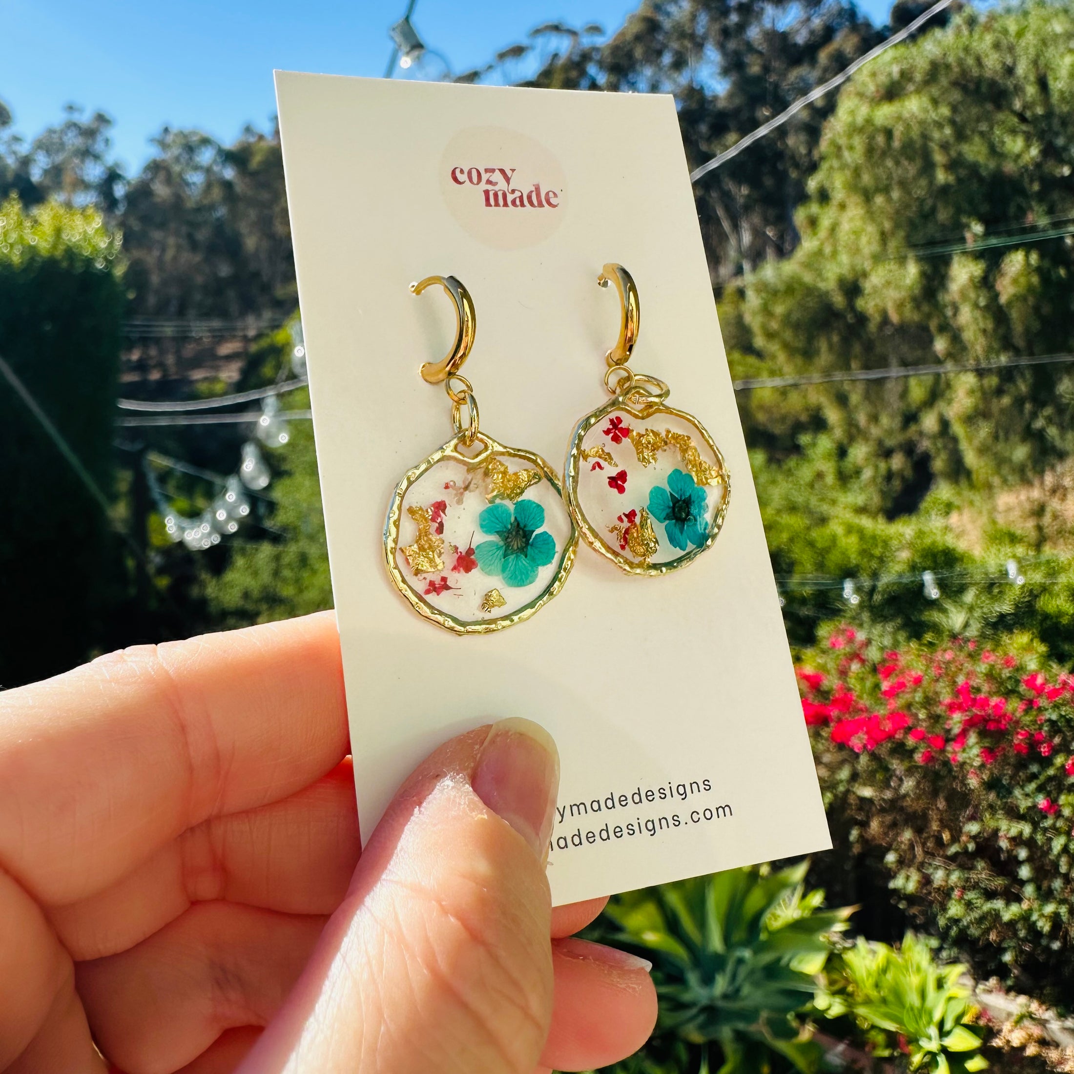 Blue floral earrings
