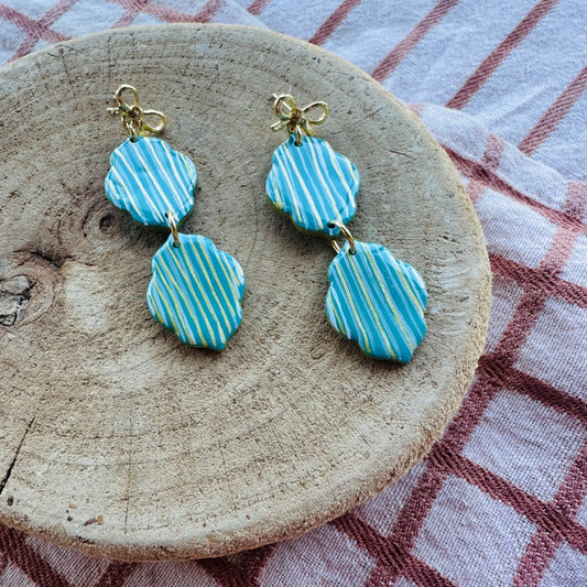 Teal and gold double stripes