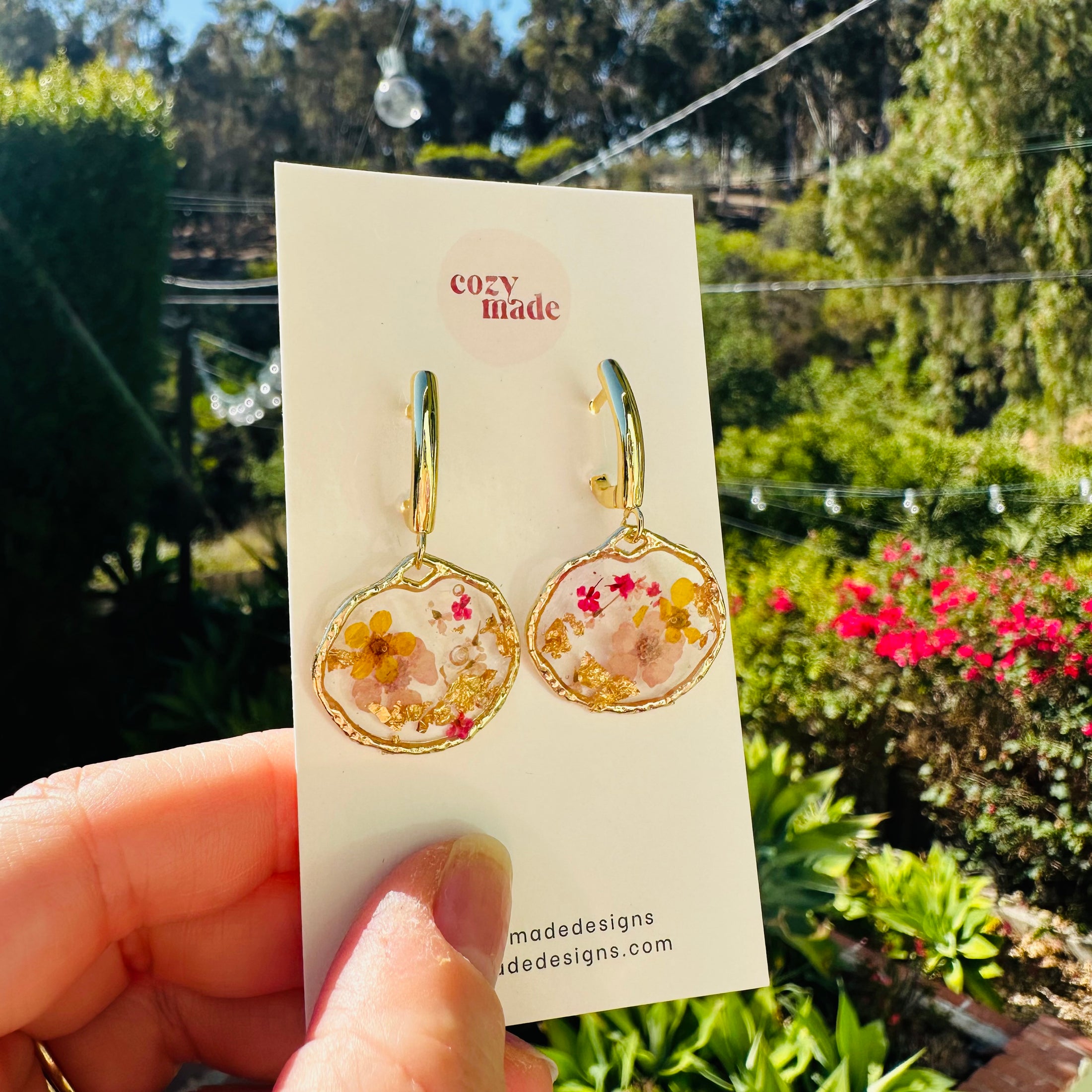 Pink floral earrings
