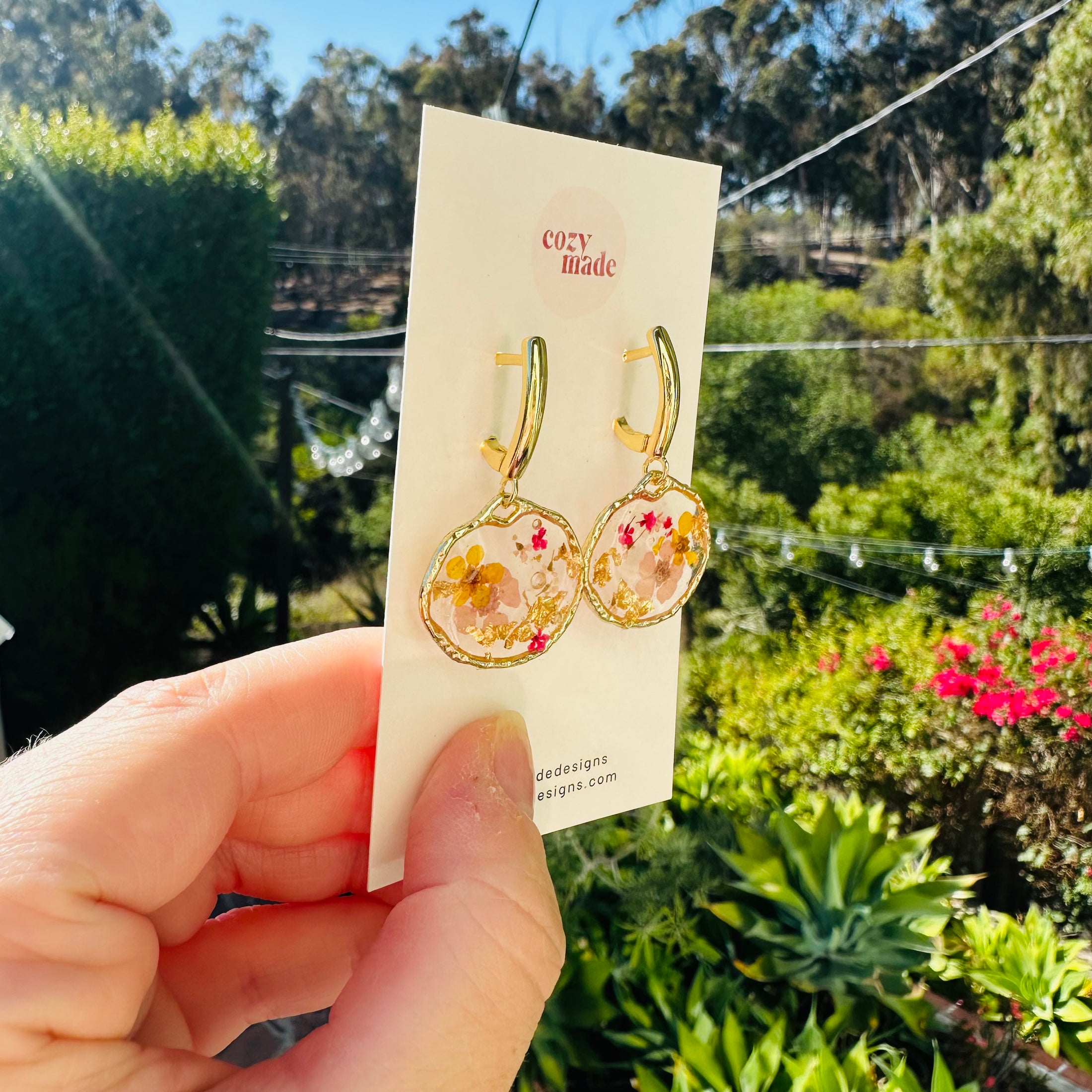 Pink floral earrings