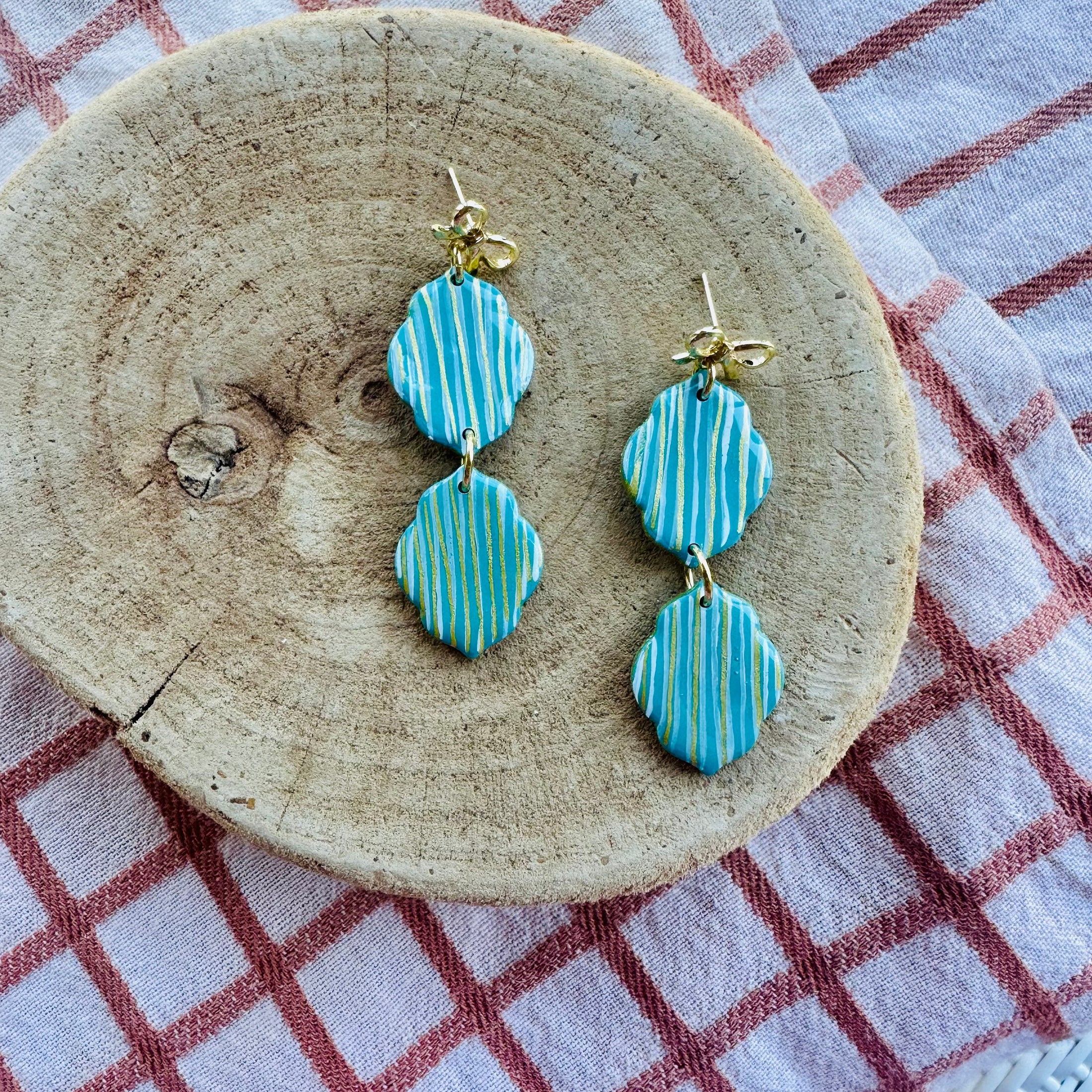 Teal and gold double stripes