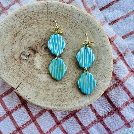 Teal and gold double stripes