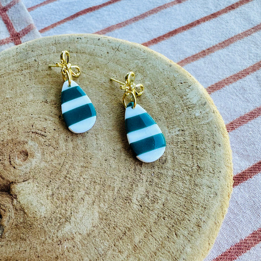 Teal and white bow teardrops