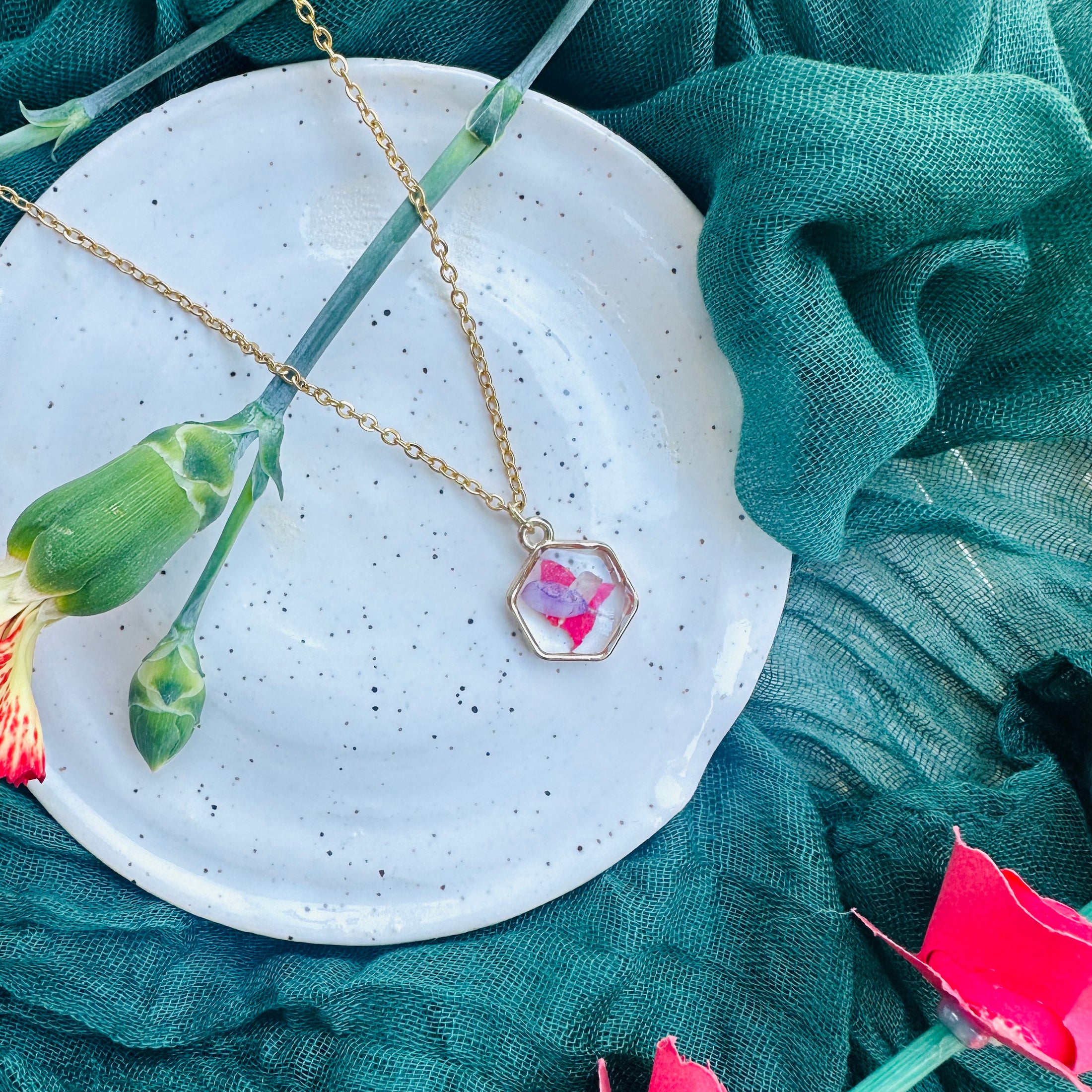 Pink medley hexagon necklace